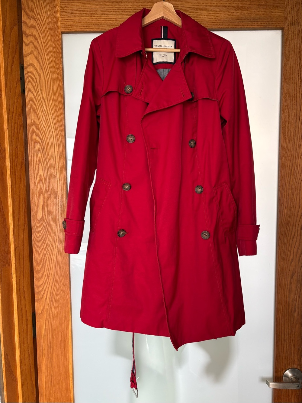 Tommy Hilfiger Bright Red Double-Breasted Trench Coat